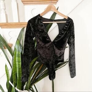 Victoria's Secret Black Velvet Open Back Bodysuit